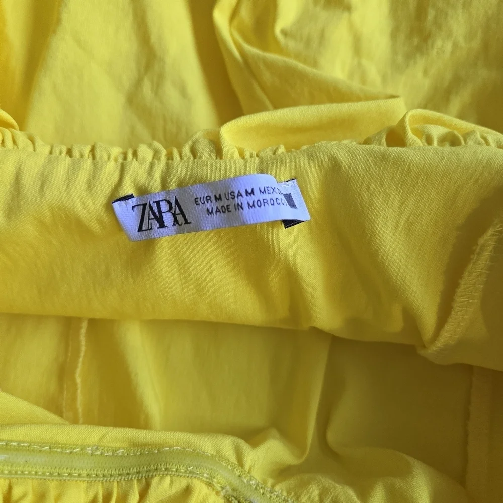 ZARA Womens Yellow Off Shoulder Balloon Collar Mini - Picture 3 of 8